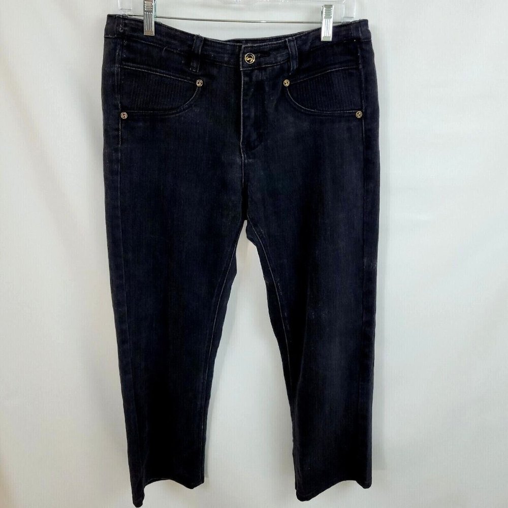 G Studio 34" x 26 1/2" Black Jeans Premium Denim Overstitched Straight Petite?